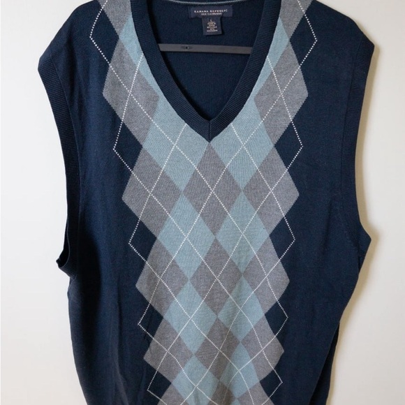 Banana Republic Other - Banana Republic Argyle Sweater Vest Silk Cashmere Navy Blue Preppy